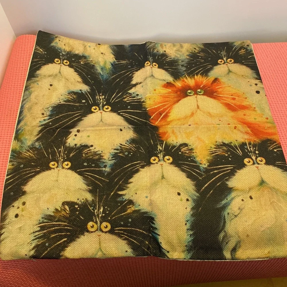 Cats Decorative Pillowcases Lot Of 2 No Pillows Zipper 17x17 Canvas